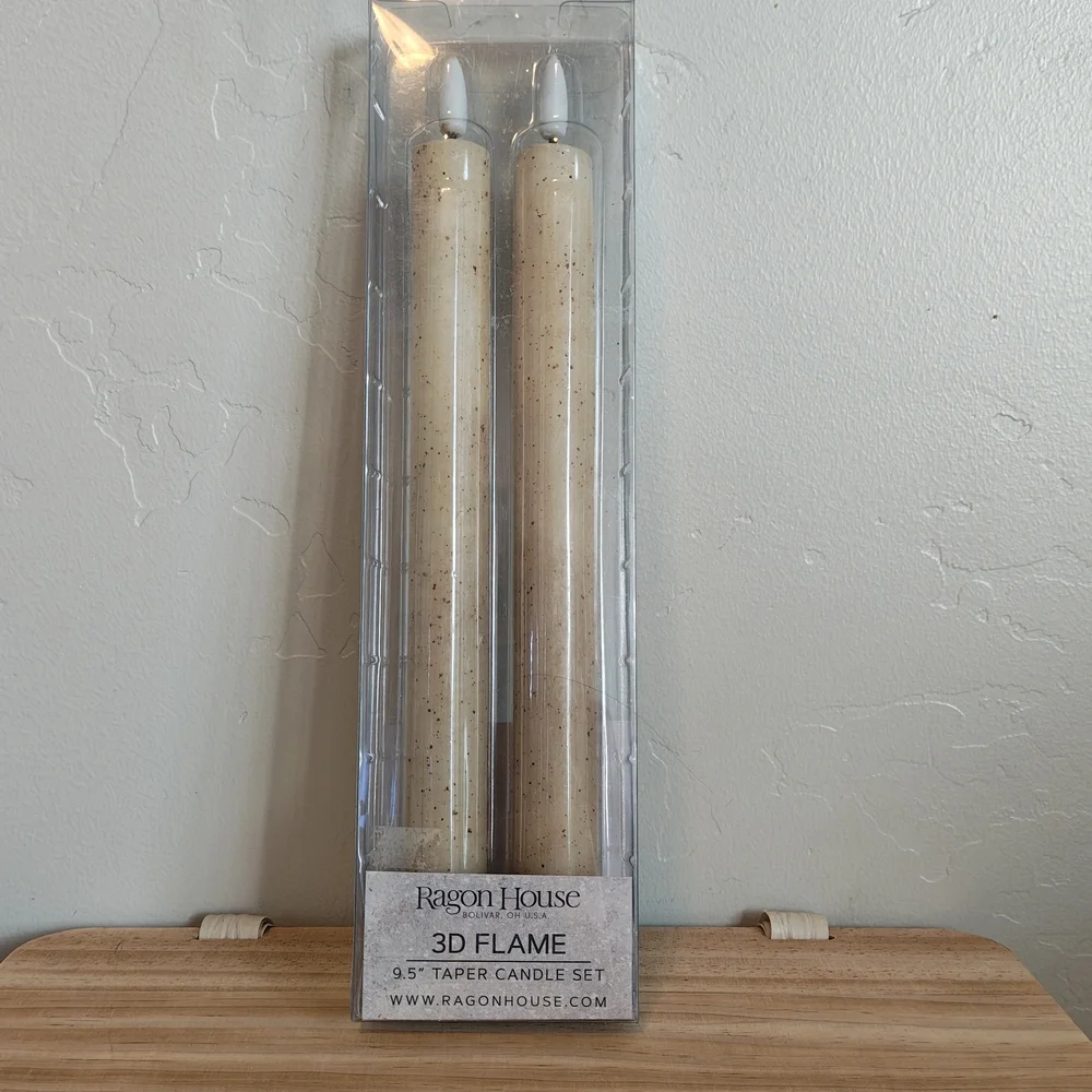 Cream 3D Flame Taper Candle Set - 9.5